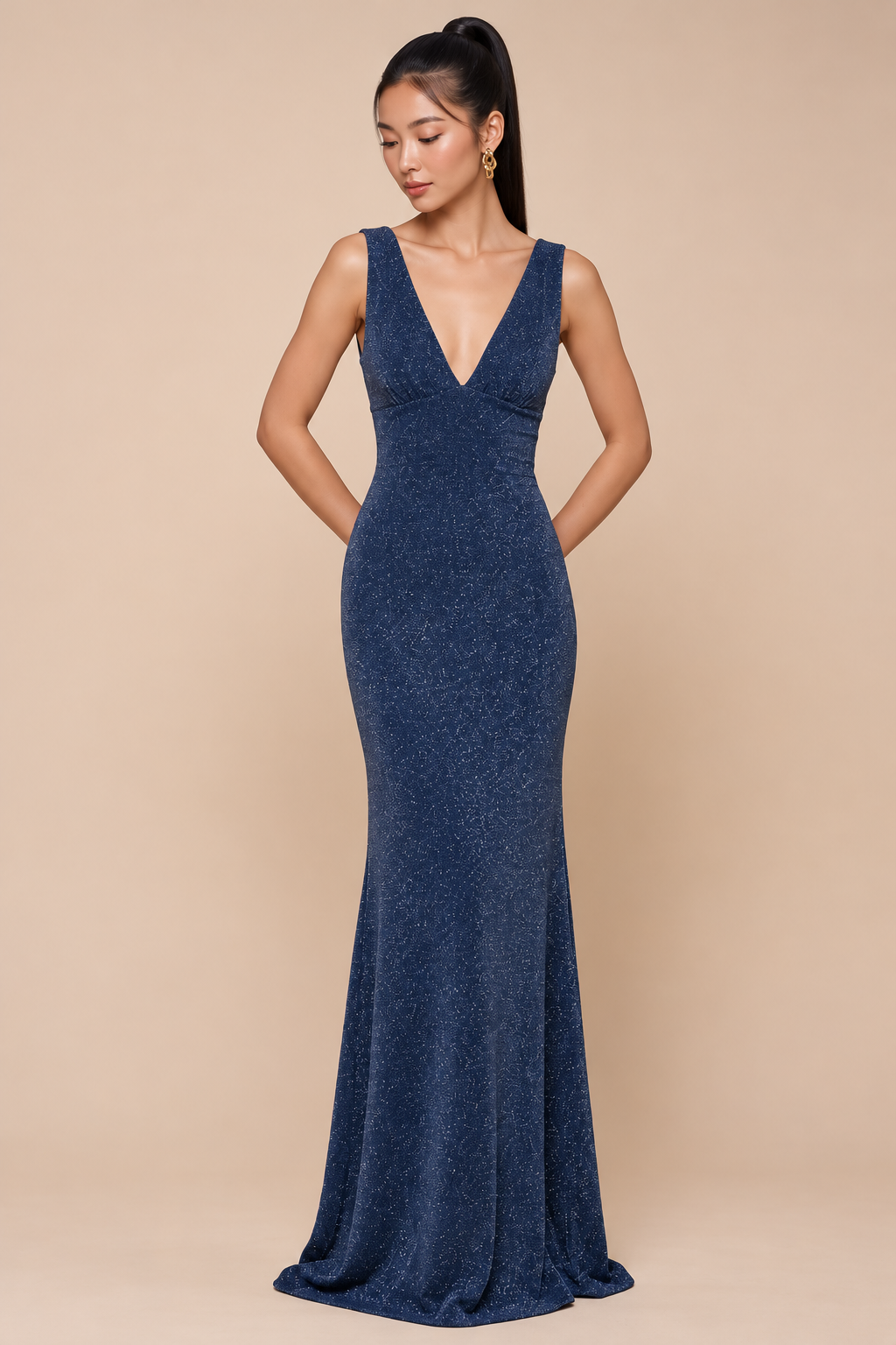Aurelia Shimmer Plunge Maxi Dress