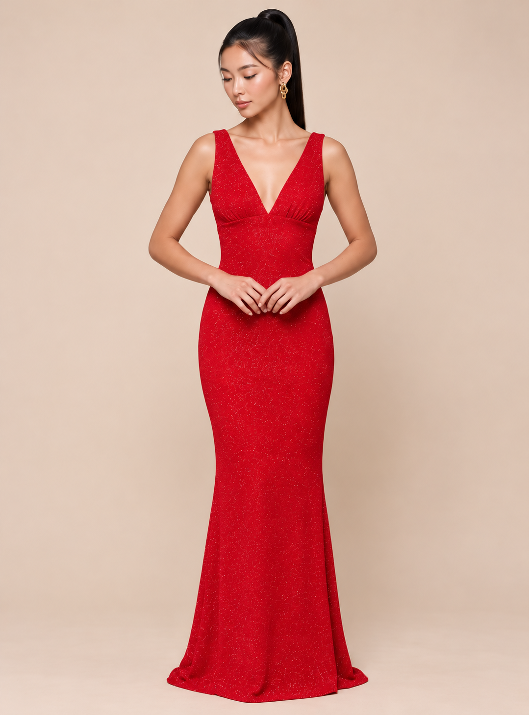 Aurelia Shimmer Plunge Maxi Dress