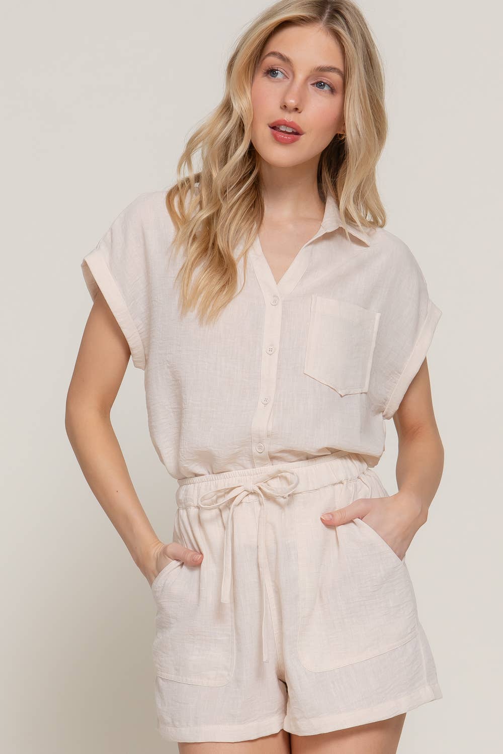 Dolman Short Sleeve Shirt & Shorts Linen Effect Set